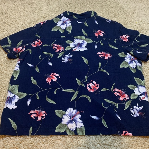 Caribbean JoE Hawaiian women’s SZ 2X short sleeve navy floral brown button - Picture 11 of 15